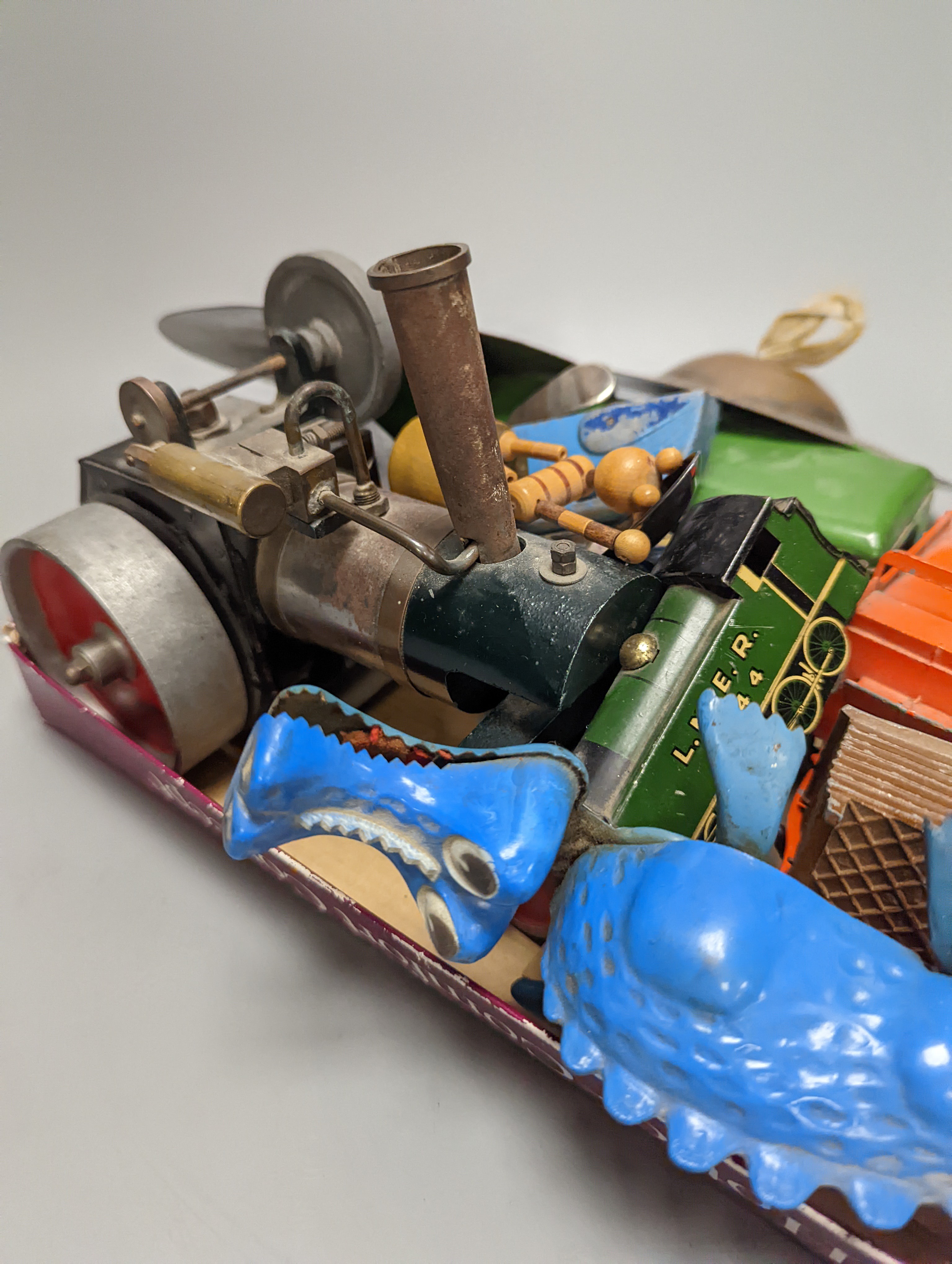 A quantity of mixed toy cars including Dinky and a steam engine